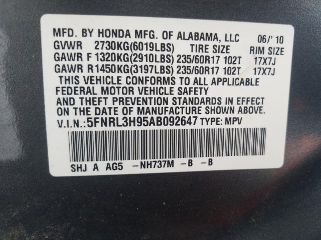 2010 HONDA ODYSSEY TO 5FNRL3H95AB092647