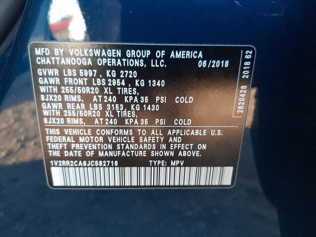 2018 VOLKSWAGEN ATLAS SEL 1V2RR2CA8JC582716