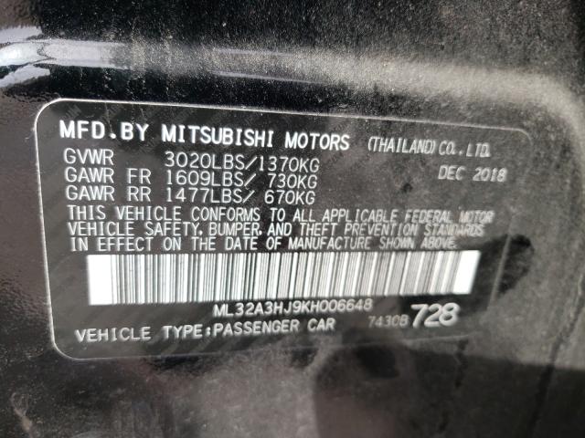 2019 MITSUBISHI MIRAGE ES ML32A3HJ9KH006648