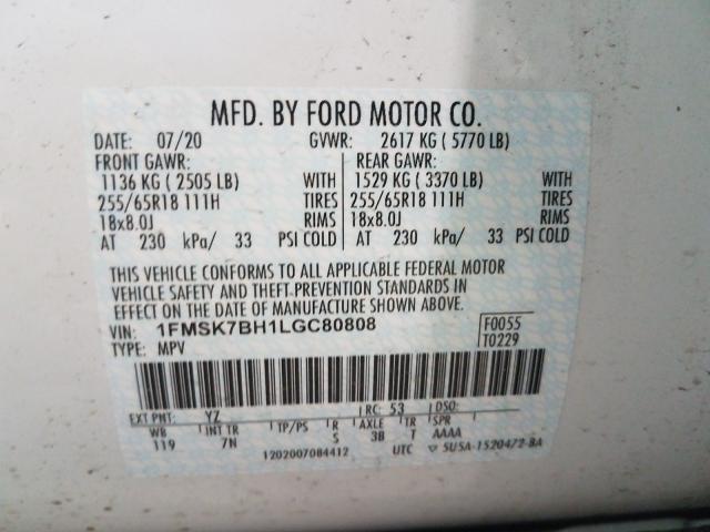 2020 FORD EXPLORER 1FMSK7BH1LGC80808