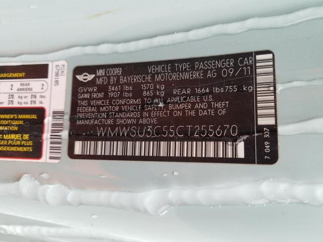 2012 MINI COOPER WMWSU3C55CT255670