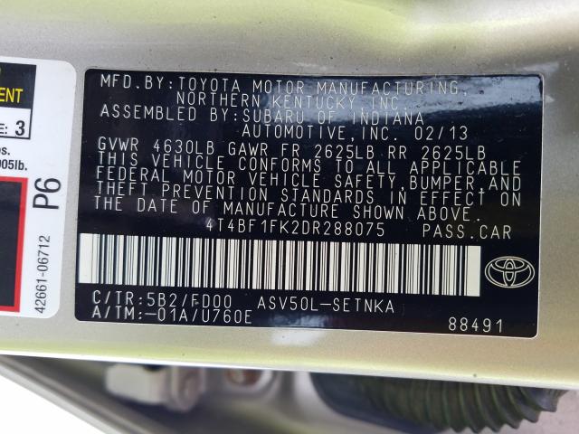 2013 TOYOTA CAMRY L 4T4BF1FK2DR288075