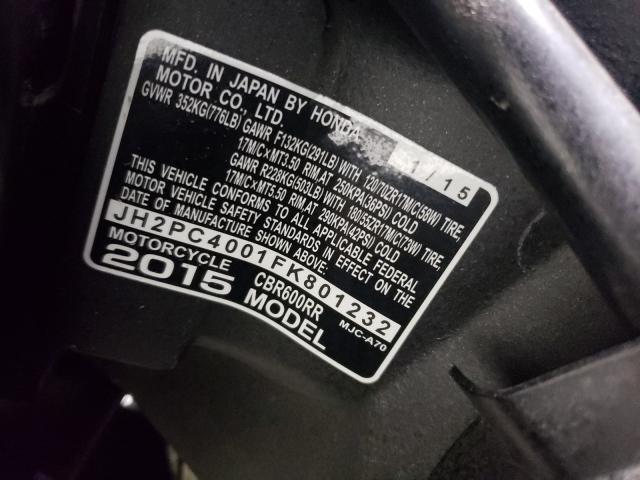 2015 HONDA CBR 600RR JH2PC4001FK801232