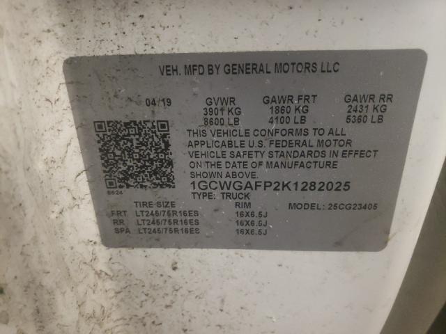2019 CHEVROLET EXPRESS G2 1GCWGAFP2K1282025