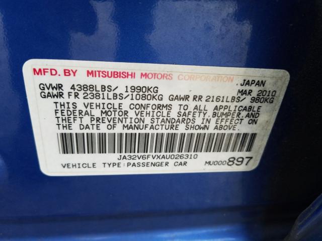 2010 MITSUBISHI LANCER RAL JA32V6FVXAU026310