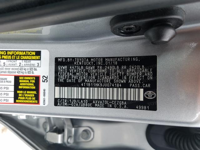 2018 TOYOTA CAMRY 4T1B11HK9JU074184