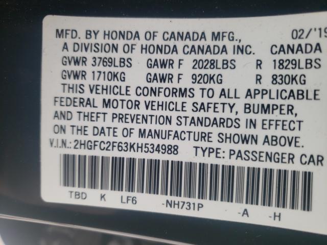 2019 HONDA CIVIC LX 2HGFC2F63KH534988