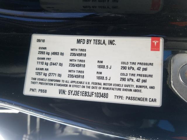 2018 TESLA MODEL 3 5YJ3E1EB3JF103480