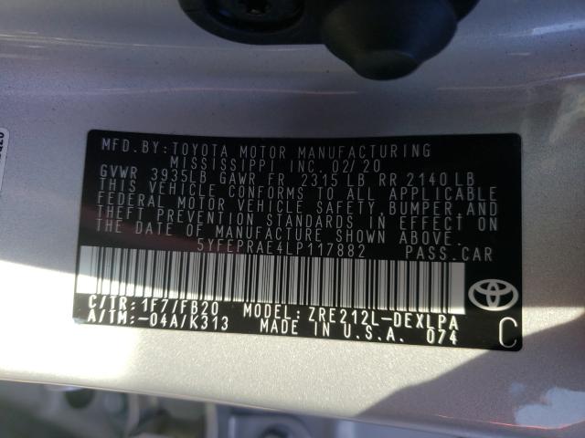 2020 TOYOTA COROLLA LE - 5YFEPRAE4LP117882