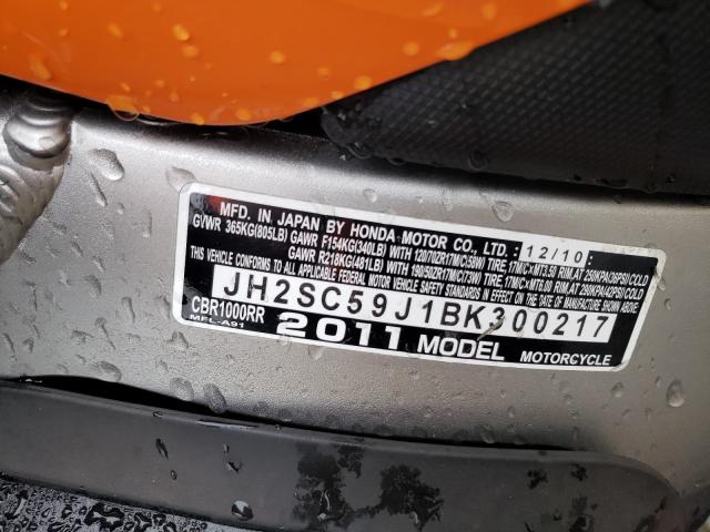 2011 HONDA CBR1000 RR JH2SC59J1BK300217