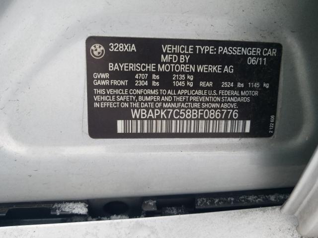 2011 BMW 328I WBAPK7C58BF086776
