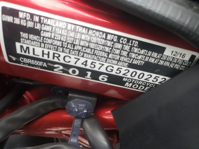 2016 HONDA CBR650 FA MLHRC7457G5200252