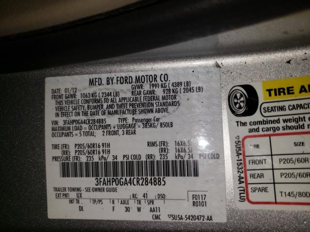 2012 FORD FUSION 3FAHP0GA4CR284885
