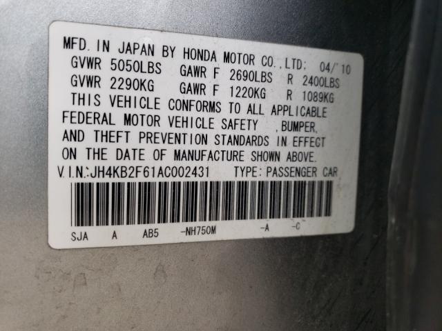 2010 ACURA RL JH4KB2F61AC002431