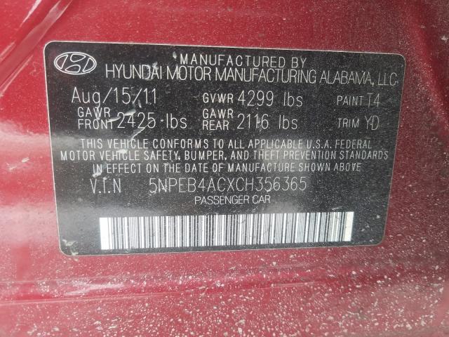 2012 HYUNDAI SONATA GLS 5NPEB4ACXCH356365