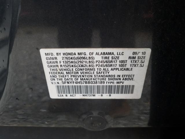 2011 HONDA PILOT EXL 5FNYF4H57BB038189