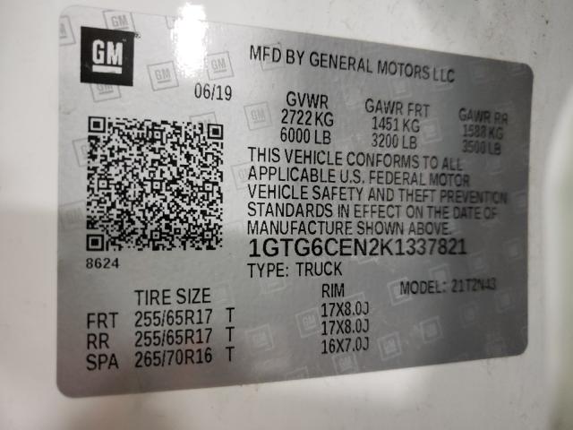 2019 GMC CANYON SLE 1GTG6CEN2K1337821
