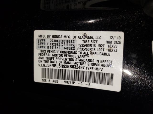 2011 HONDA ODYSSEY TO 5FNRL5H92BB032497