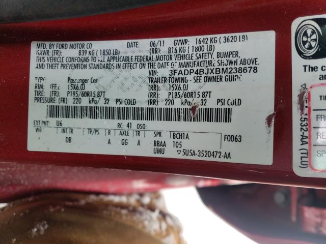 2011 FORD FIESTA 3FADP4BJXBM238678