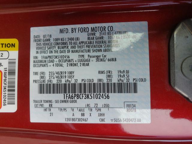 2019 FORD MUSTANG GT - 1FA6P8CF3K5102456
