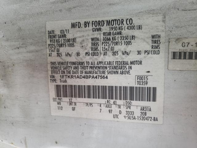 2011 FORD RANGER 1FTKR1AD4BPA47564