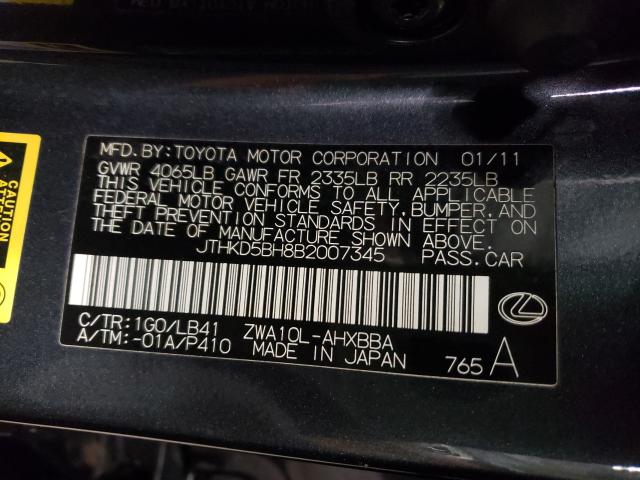 2011 LEXUS CT 200 JTHKD5BH8B2007345