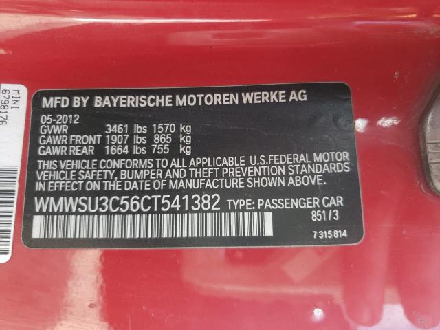 2012 MINI COOPER WMWSU3C56CT541382