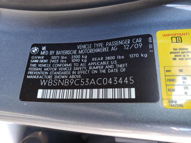 2010 BMW M5 WBSNB9C53AC043445
