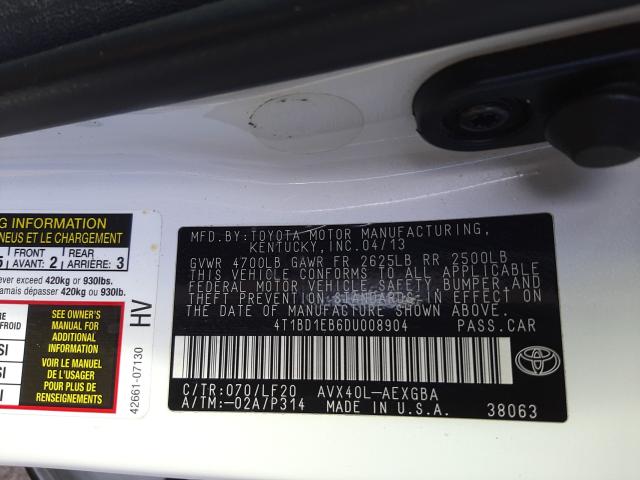 2013 TOYOTA AVALON HYB 4T1BD1EB6DU008904