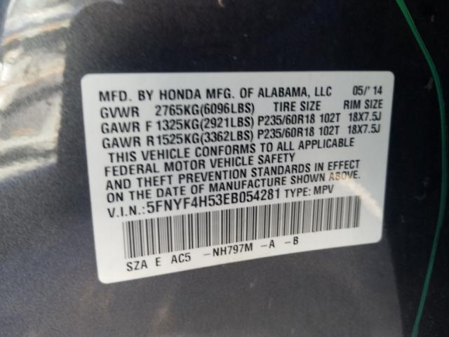2014 HONDA PILOT EXL 5FNYF4H53EB054281