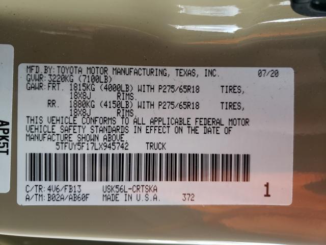 2020 TOYOTA TUNDRA DOU - 5TFUY5F17LX945742