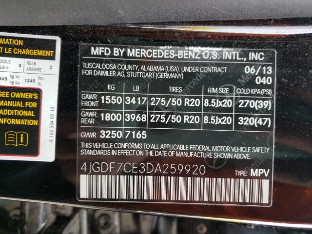 2013 MERCEDES-BENZ GL 450 4JGDF7CE3DA259920