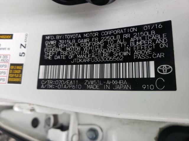 2016 TOYOTA PRIUS JTDKARFU3G3005562