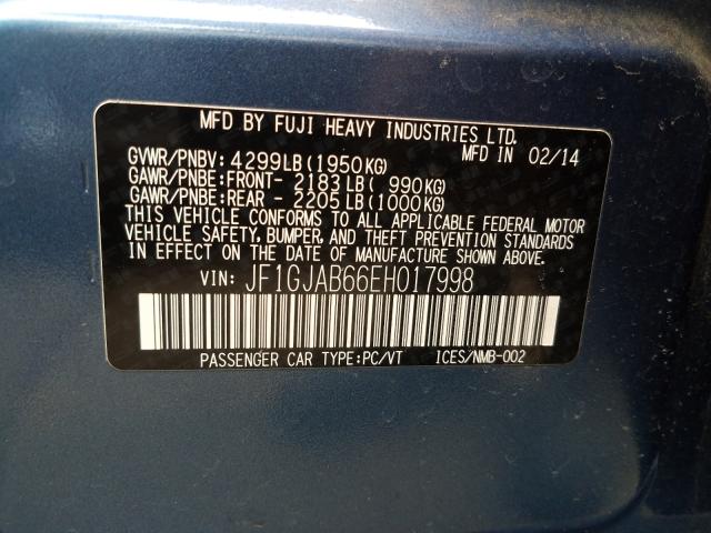 2014 SUBARU IMPREZA PR JF1GJAB66EH017998