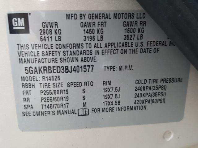 2011 BUICK ENCLAVE CX 5GAKRBED3BJ401577