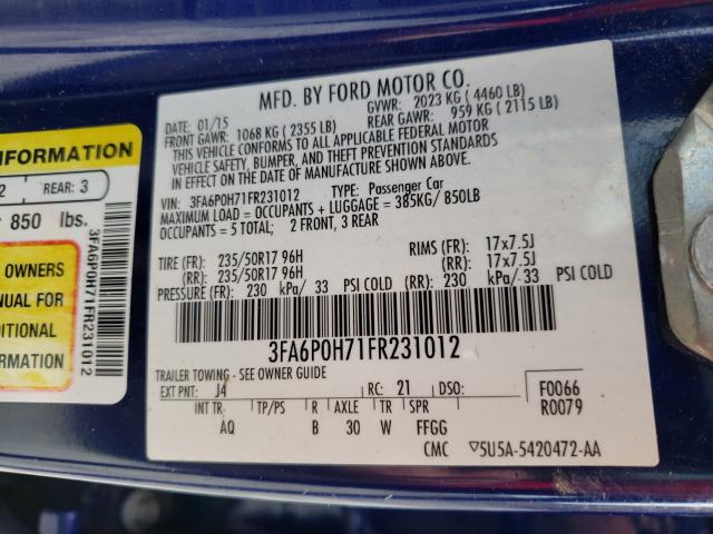 3FA6P0H71FR231012 Ford Fusion Se 2015. Фото: 9
