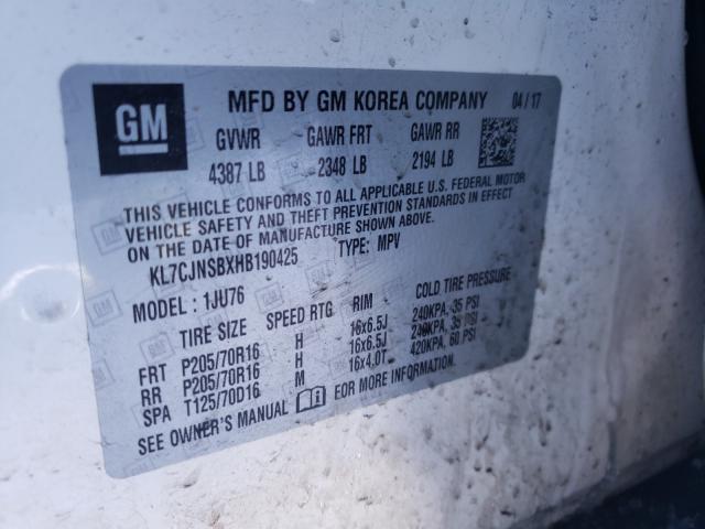 2017 CHEVROLET TRAX LS KL7CJNSBXHB190425
