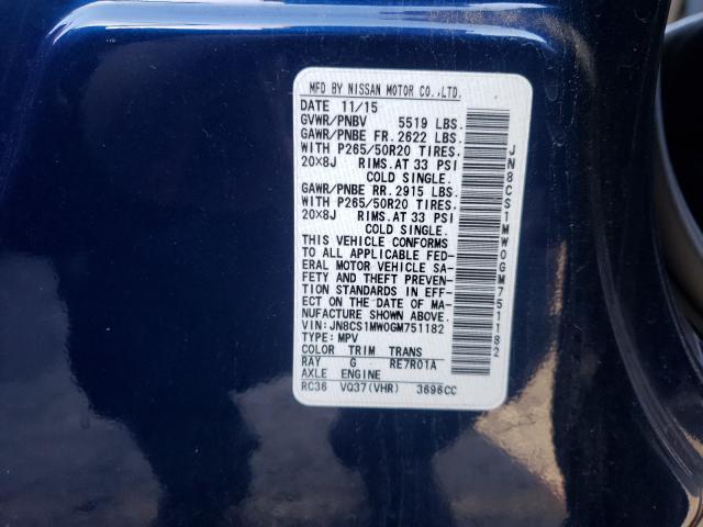 2016 INFINITI QX70 JN8CS1MW0GM751182