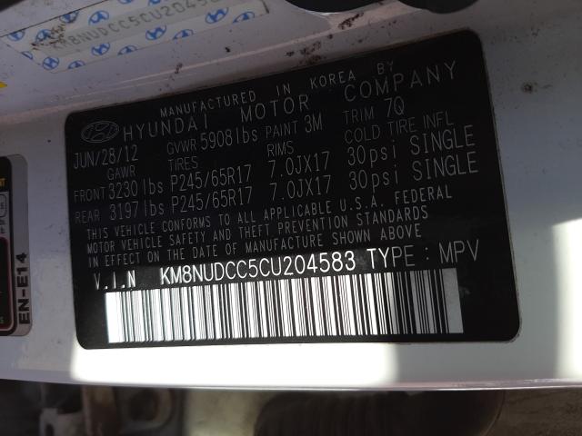 2012 HYUNDAI VERACRUZ G KM8NUDCC5CU204583