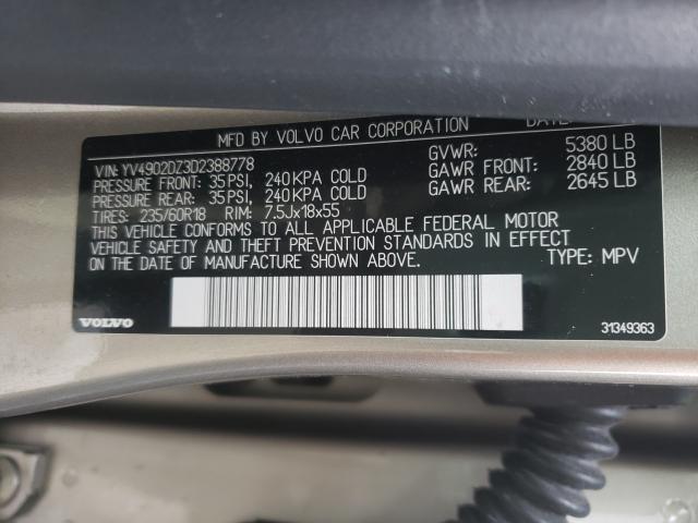 2013 VOLVO XC60 T6 YV4902DZ3D2388778