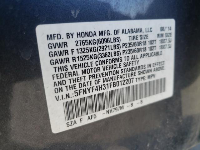 2015 HONDA PILOT SE 5FNYF4H31FB012207