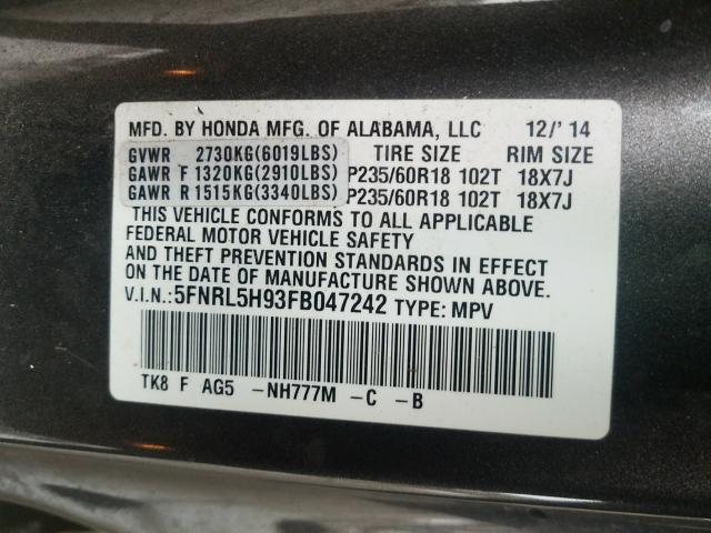 2015 HONDA ODYSSEY TO 5FNRL5H93FB047242