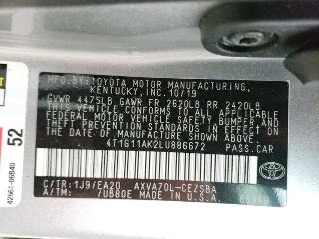 2020 TOYOTA CAMRY SE 4T1G11AK2LU886672