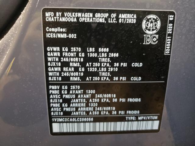 2020 VOLKSWAGEN ATLAS CROS 1V2MC2CA0LC206056