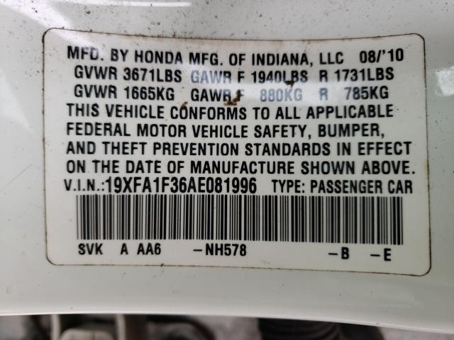 2010 HONDA CIVIC VP 19XFA1F36AE081996