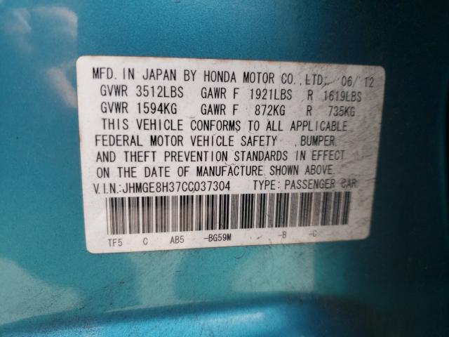 2012 HONDA FIT JHMGE8H37CC037304