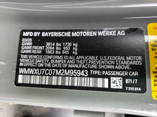 2021 MINI COOPER WMWXU7C07M2M95943
