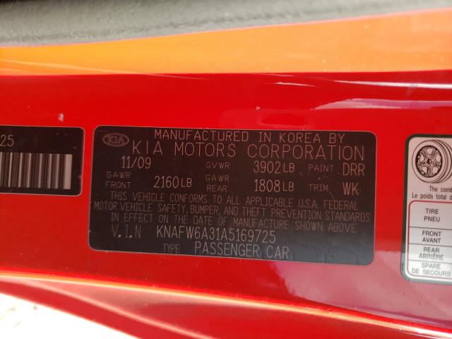 2010 KIA FORTE KNAFW6A31A5169725