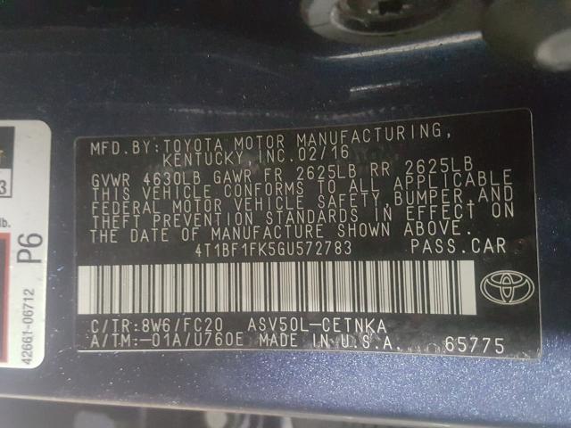 2016 TOYOTA CAMRY LE A 4T1BF1FK5GU572783