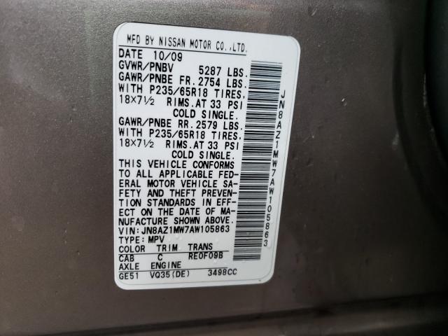 2010 NISSAN MURANO S JN8AZ1MW7AW105863